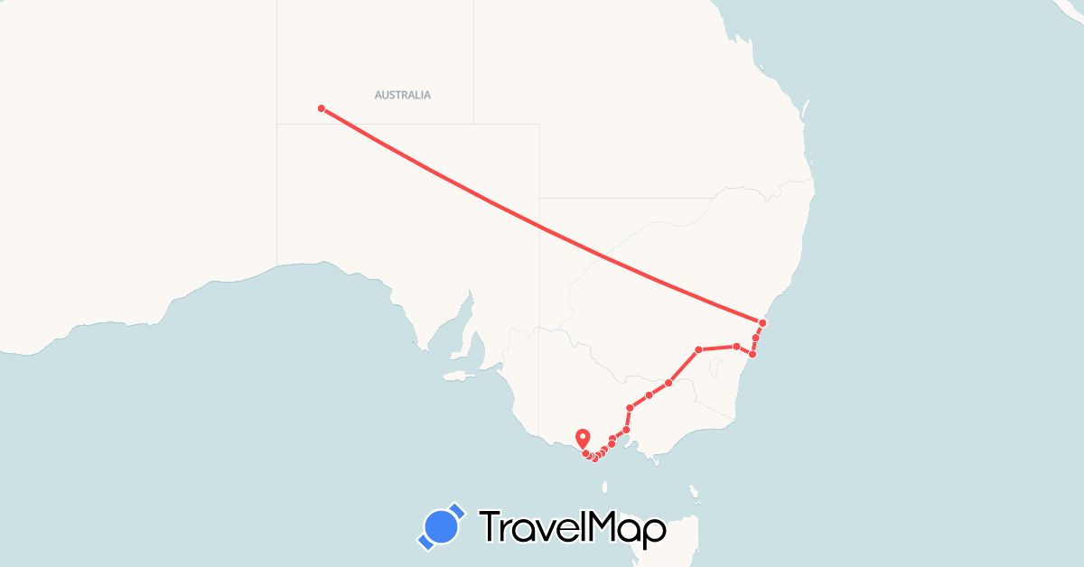 TravelMap itinerary: driving, hiking in Australia (Oceania)