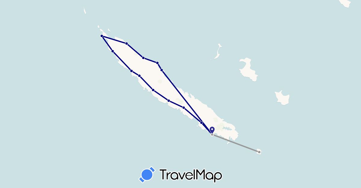 TravelMap itinerary: driving, plane in New Caledonia (Oceania)