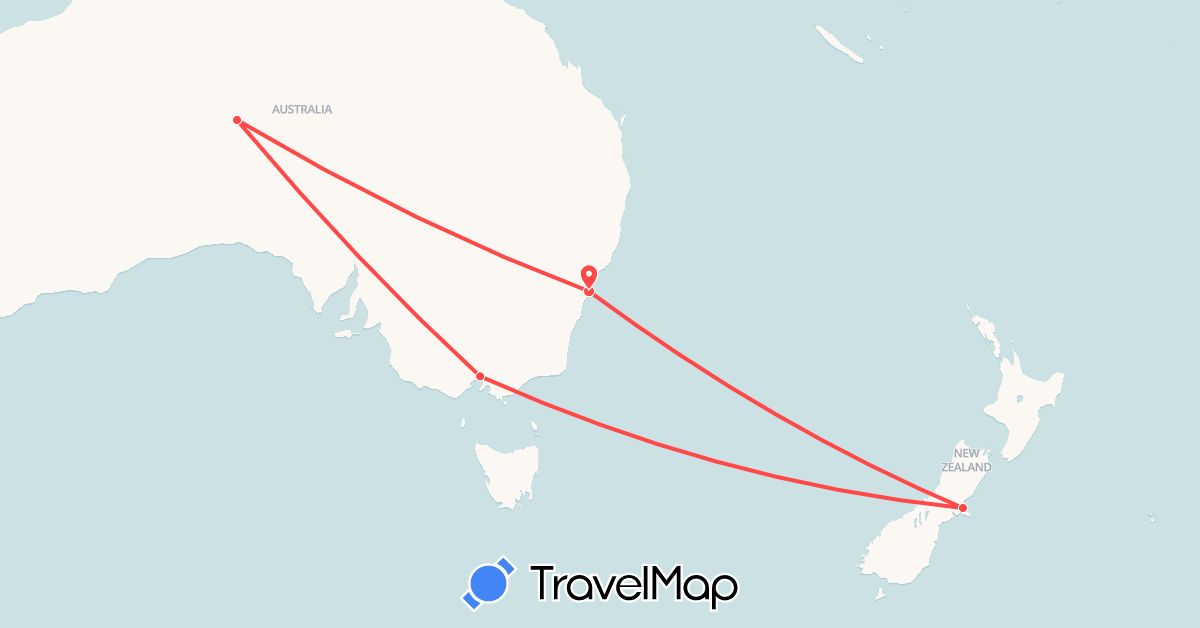 TravelMap itinerary: hiking in Australia, New Zealand (Oceania)